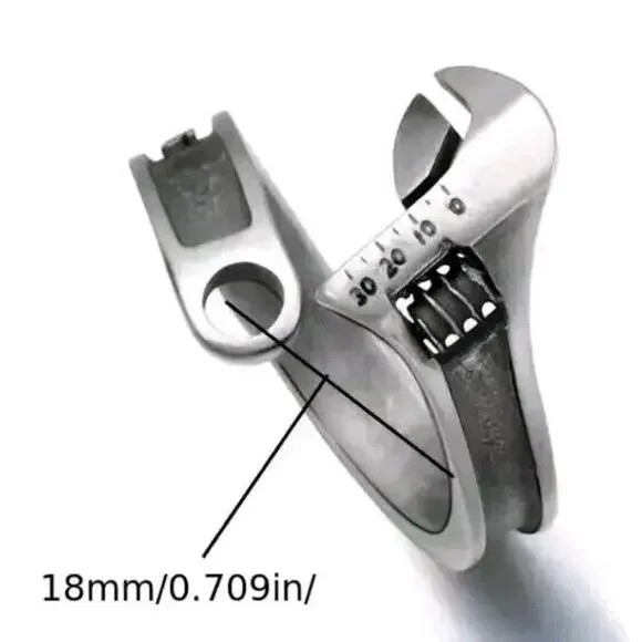 Adjustable Wrench Ring Retro VTG Design Motorcycle Men Tool Worker